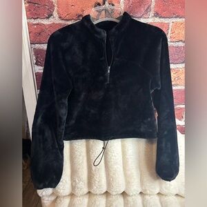 Black Nvgtn Womens Long Sleeve Jacket Top Sweatshirt Cropped Zip Up Fleece XS